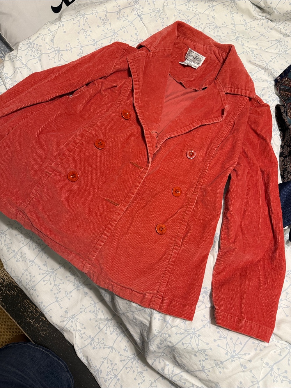 Live a Little Men's Red Corduroy Double-Breasted Peacoat